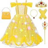 EleFairy Light Up Princess Dress Girls Yellow Belle Costume Kids LED Glow Bell Dress Up Clothes Halloween Birthday Outfits