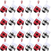 Poen 48 Pieces Mini Christmas Stockings Mini Christmas Mitten Ornaments for Holiday Christmas Tree Wreath Mantle Decorations Family(Buffalo Plaid)