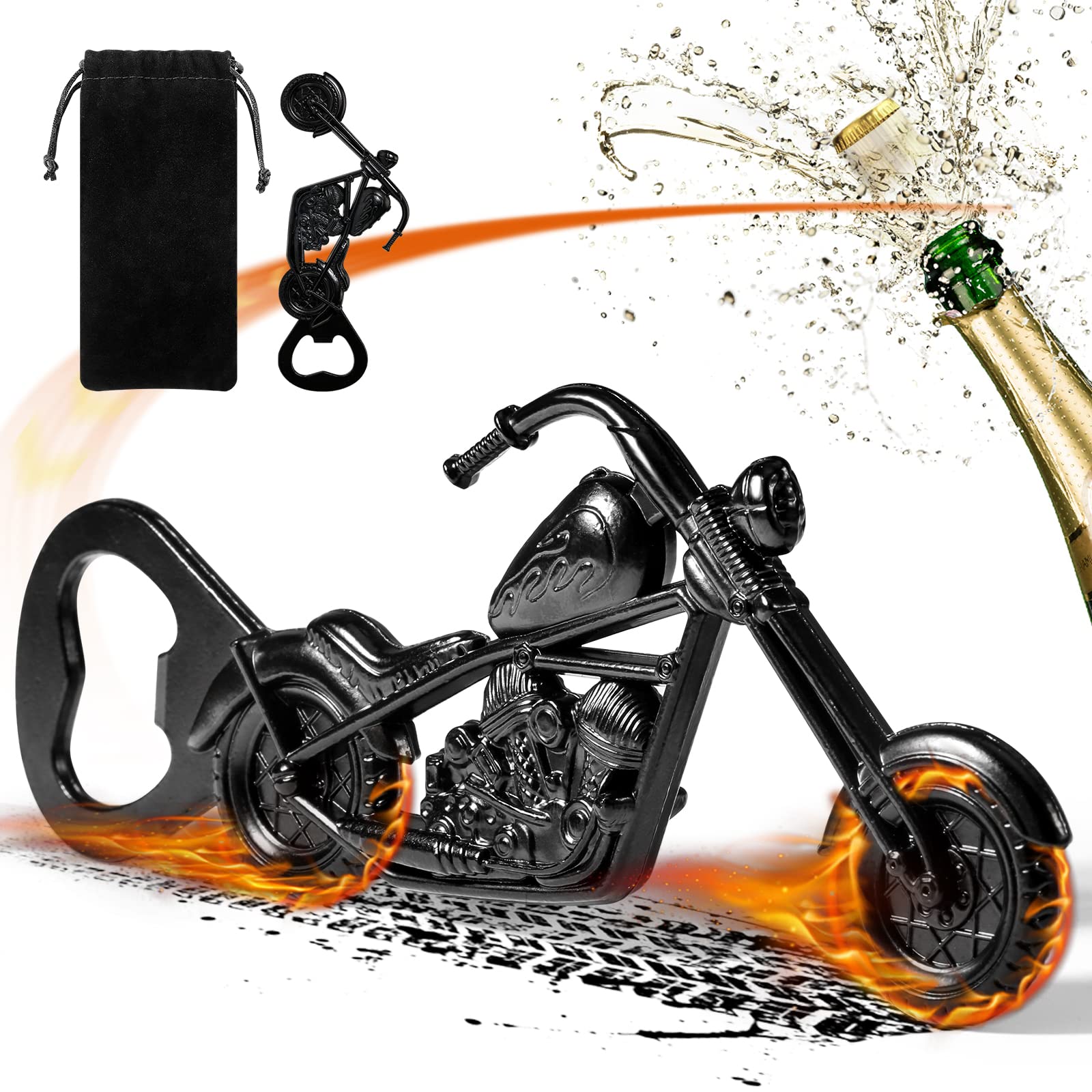 LKKCHER Motorbike Beer Bottle Openers, Unique Black Motorcycle Gifts for Men, Christmas Birthday Fathers Gifts for Men Him Dad Husband, Present for Biker