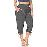 ZERDOCEAN Women's Plus Size Yoga Capri Pants Lounge Indoor Casual Comfy Relaxed Joggers with Pockets
