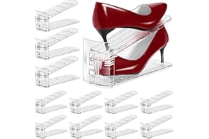 ZNCMRR 12 Pack Shoe Slots Organizer Shoe Stacker for a Pair of Shoes 3 Levels Adjustable Thickening Double Layer Rack Organizer for Closet Storage Shoe Holder Space Saver(Transparent)