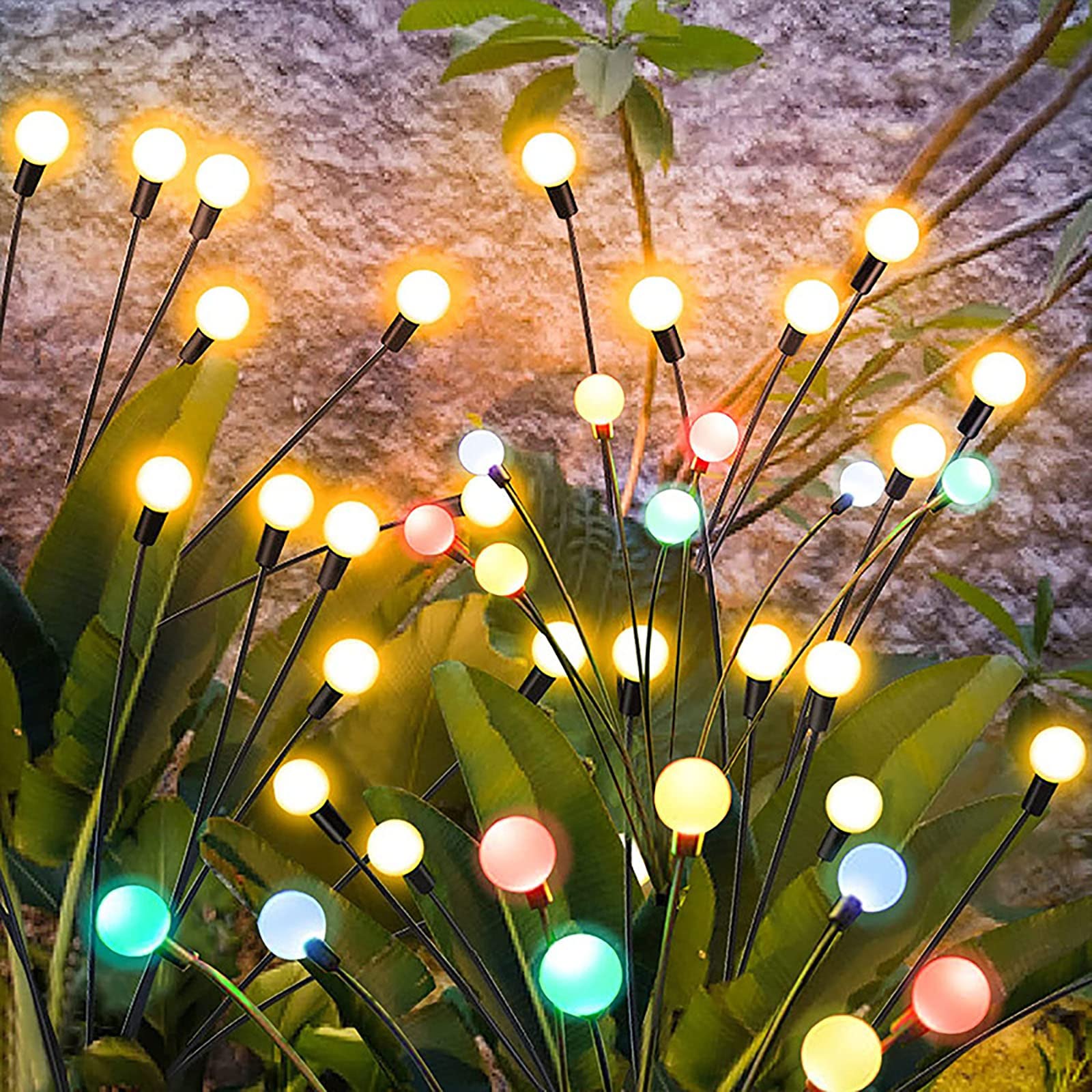 Lysliv Solar Firefly Lights 2 Pack 8 LED Outdoor LED Light Garden Lights Waterproof Party Pathway Fence Yard Landscape Decorative Lights High Flexibility Base Colorful Light