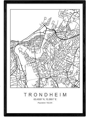 Nacnic Imprimer Carte Trondheim Style Scandinave En Noir Et