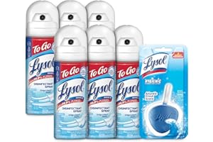 RECKITT LYSOL Disinfectant Spray - `To Go` - Crisp Linen, 1.5 Oz (Pack of 6) - With 1ct Auto In-The-Bowl Toilet Cleaner, Atlantic Fresh