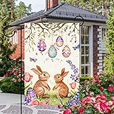 BlissYard Happy Easter Garden Flag 12x18 Inch Double Sided Bunny and Hanging Easter Egg Design Small Outdoor Yard Flag Spring Rabbit Floral Banner for Porch Lawn Patio Garden Decor