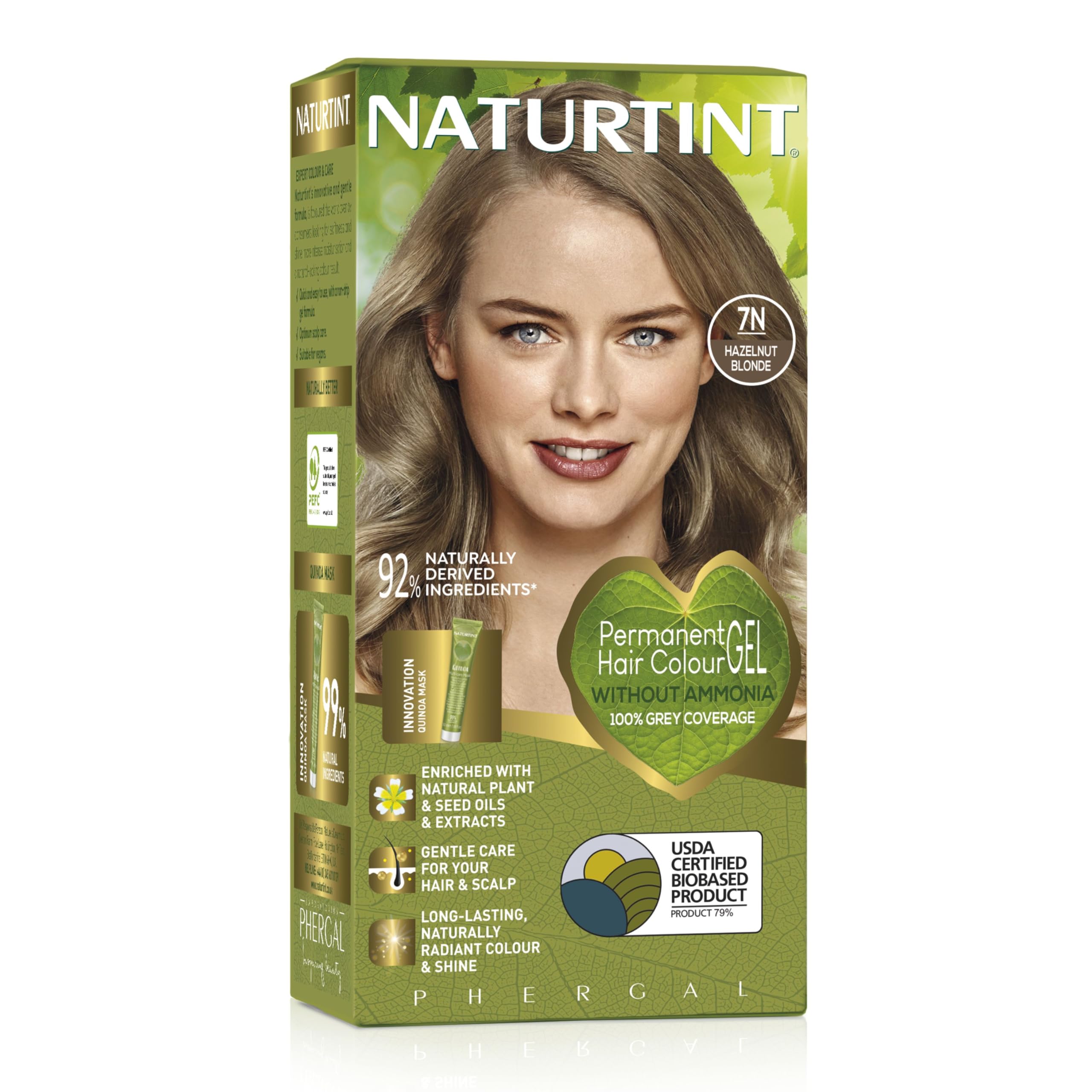 Naturtint Permanent Hair Colour Gel 7N Hazelnut Blonde, Plant Enriched, Biobased, Ammonia Free, Long Lasting Grey Coverage and Radiant Colour, Nourishment and Protection