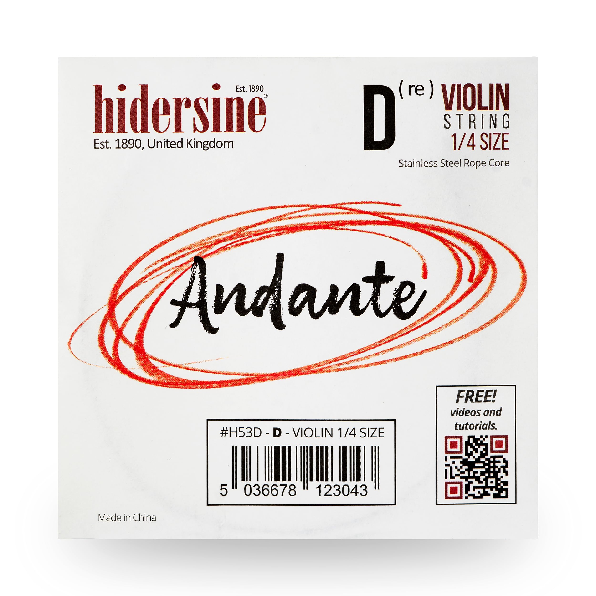 Hidersine Andante SINGLE D String for Violin 1/4 size. Steel Rope Core string feels easy to play. Great tone and great value. Perfect for Students with quarter sized violins.