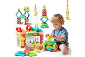 Ggiibro Montessori Toys for Kids 3-5,100 Pieces Pyramid Stacking Pyramid for Toddler Development with Large Plastic Storage B
