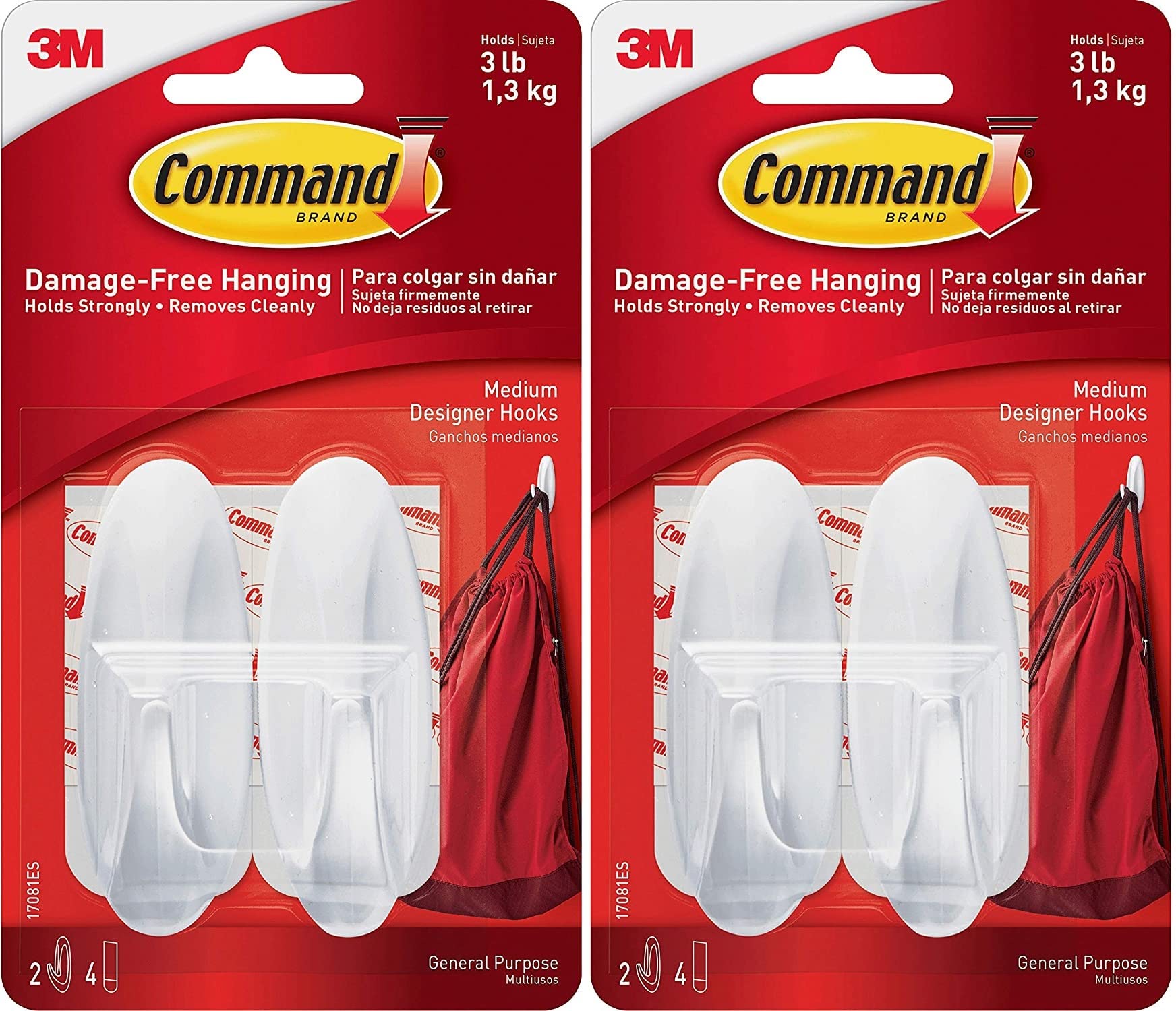 Command Designer Hooks BP1PTF, Medium, White, 4-Hooks