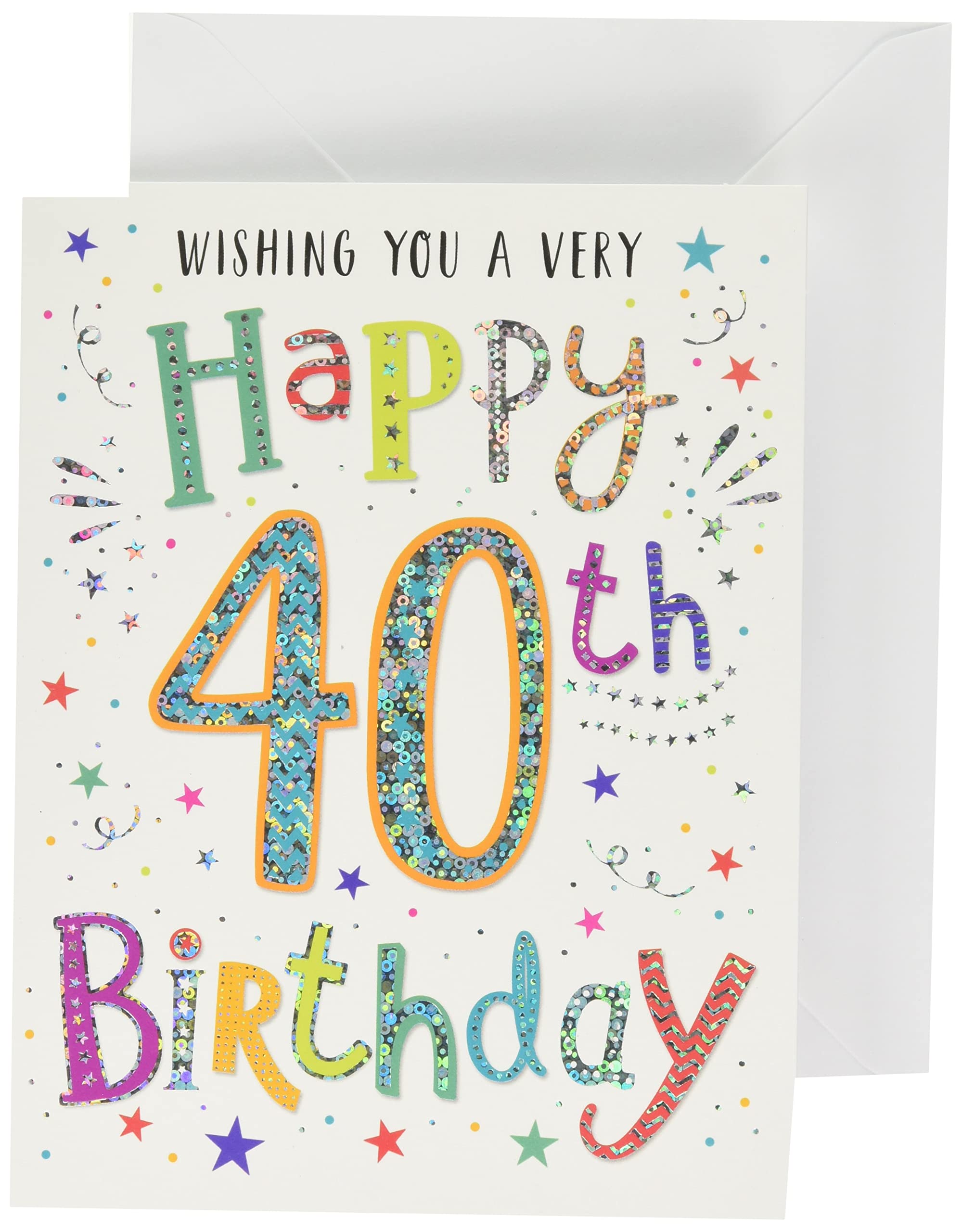Regal Publishing Modern Milestone Age Happy Birthday Card 40th - 8 x 6 inches,green|white|gold|red