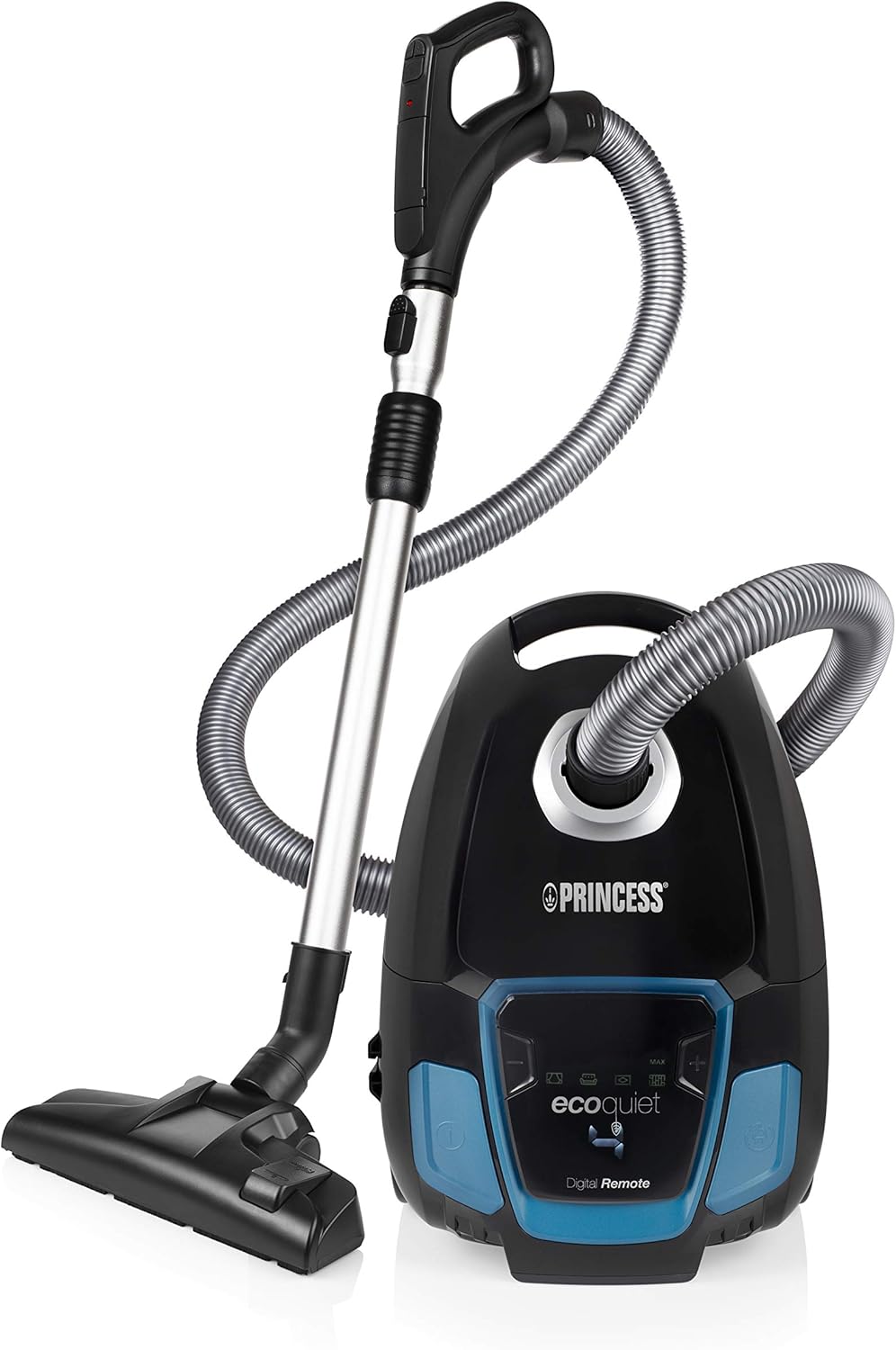 Princess EcoQuiet Staubsauger mit Beutel, fernbedienfunktion, extrem leise (62 dB), mit starker Saugleistung, 9 M Kabelzuleitung, 450W, 335010