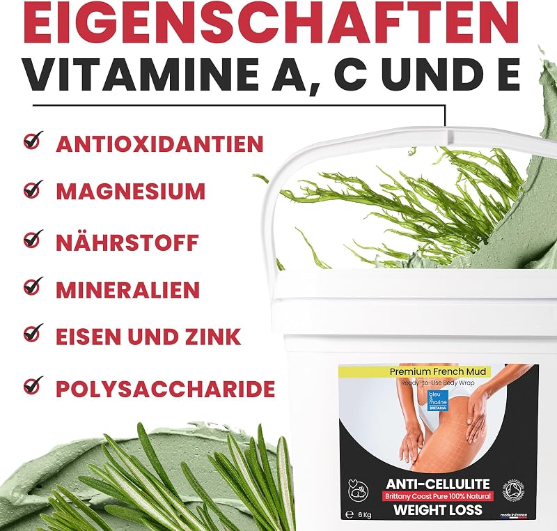 Meeresalgen Anti-Cellulite Schlamm: Bekämpft Cellulite und Hauterschlaffung. Straffender Effekt und sichtbare Ergebnisse. Professionelle SPA-Schlamm-Schockbehandlung - Ready To Use - 6000 g 6 kg