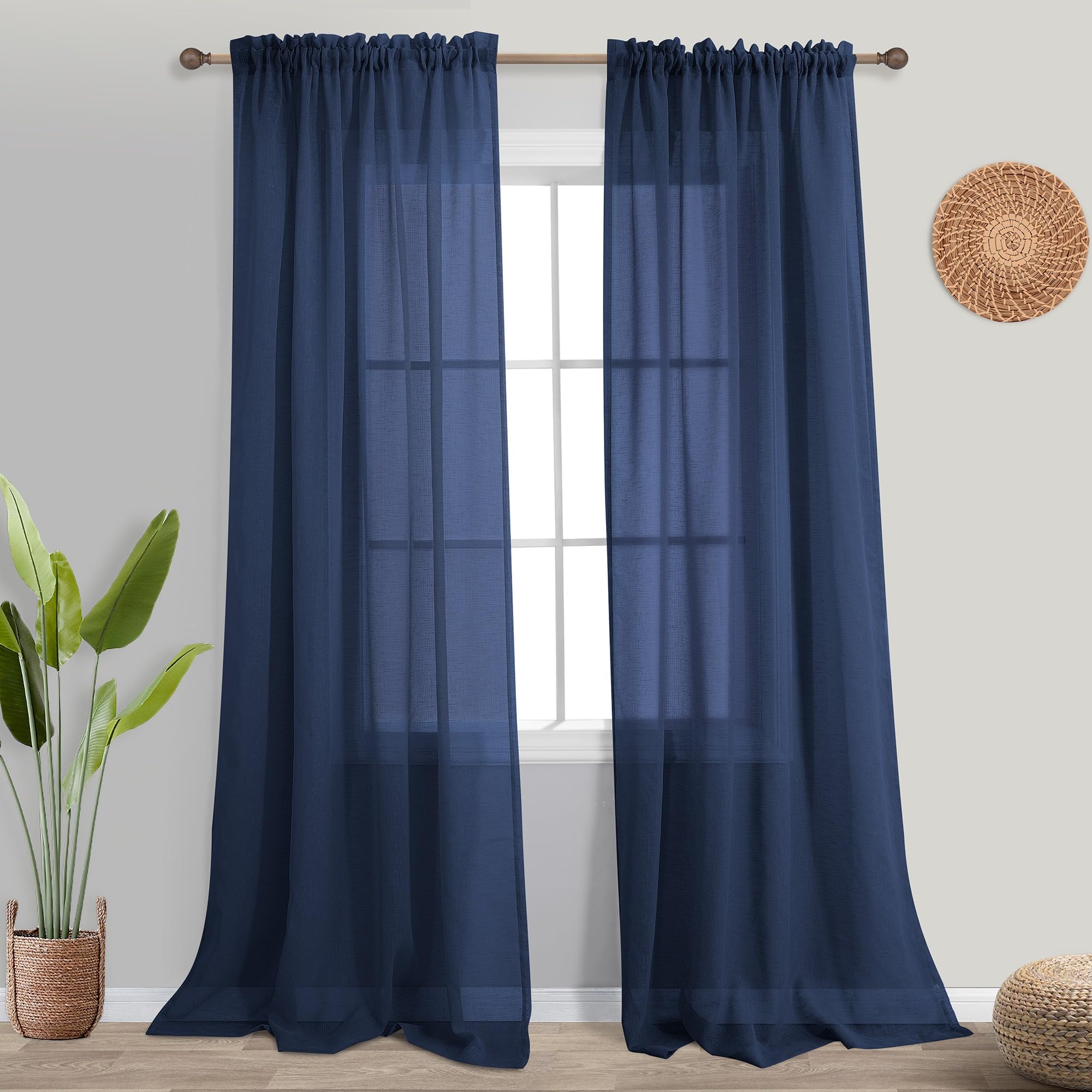 KOUFALL Nautical Curtains Men Faux Linen Curtain Panels with Rod Pocket for Living Room Boys Bedroom 52x84 Inches Long, Navy Blue, Indigo 2 Panels