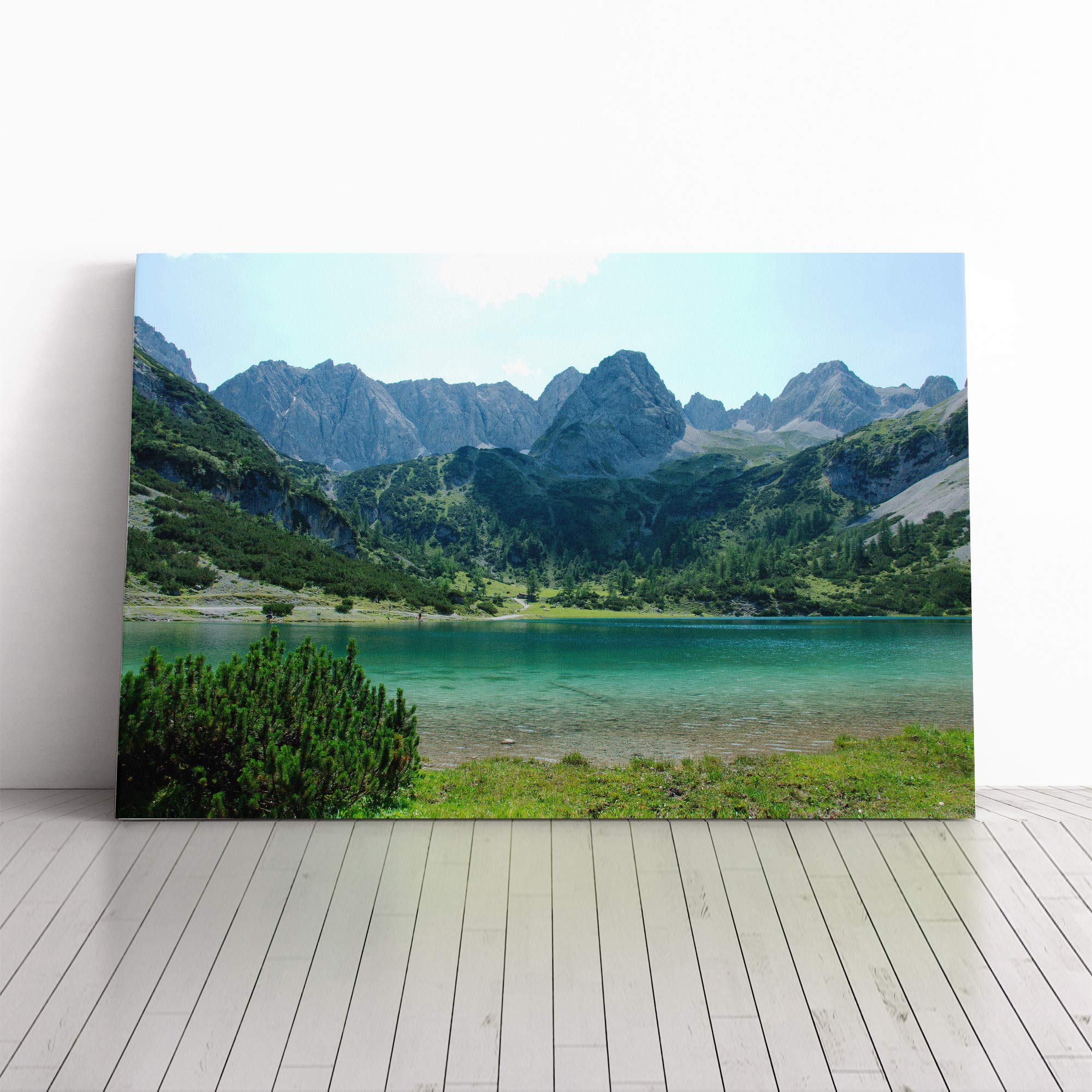 Landscape Seebensee Mountains and Lake Canvas Print | Gallery Wrapped 30mm Frame Wall Art | 20x14 inches | Ready to Hang | Contemporary Landscape Picture | Living Room Bedroom Lounge Office