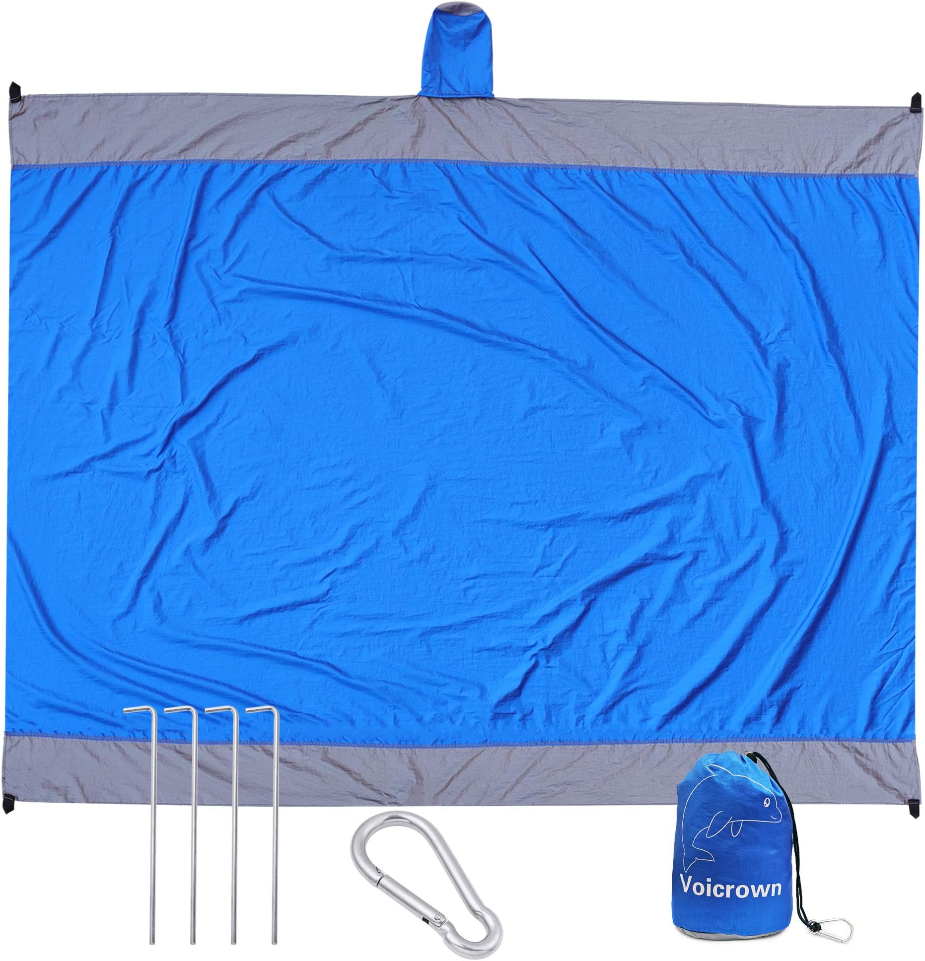 Sand Free Beach Blanket. Extra Large 7' x 9' Lightweight Outdoor Beach Mat. Compact Waterproof Quick Drying Beach Blanket Made of Durable Parachute Nylon