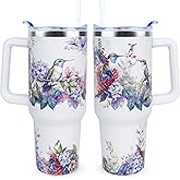 Xchearser 40 oz Cute Hummingbird Tumbler with Handle and Straw, Stainless Steel Insulated Cup with Lid and Straw, Travel Mug Water Bottle, Gifts for Women