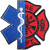 MEIYSTICK EMS Firefighter Embroidery Patches for Clothes Backpacks Hat Jeans Bags, American Flag Size 3" Iron On Patch or Sew On Patches, EMS Fireman Applique Embroidery Patches