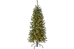 National Tree Company 4.5 ft Pre-Lit Kingswood Fir Slim Artificial Christmas Tree, 150 Clear Lights, 330 Tips, Includes Stand, Green