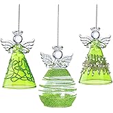 Glass Angel Ornaments for St. Patrick's Day Gift, 3-Set 3.2" Crystal Guardian Angel Ornaments for Tree, 2026 Hand Blown Spun Glass Home Decor Gift for Women(Green)