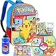 Pokemon Backpack with Lunch Box - Bundle with 16" Backpack, Lunch Box, Water Bottle, Stickers, More Backpack Set for Boys 8-12