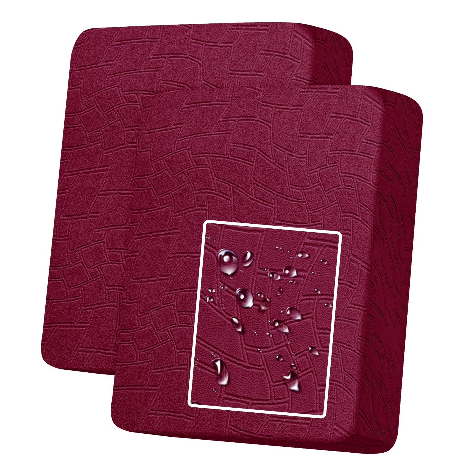 MAXIJIN Waterproof Sofa Seat Cushion Cover Jacquard Sofa Seat Cover Non-Slip Couch Seat Slipcover Protector Replacement for Individual Cushion with Elastic Bottom (Wine Red, 1 Seater*2)