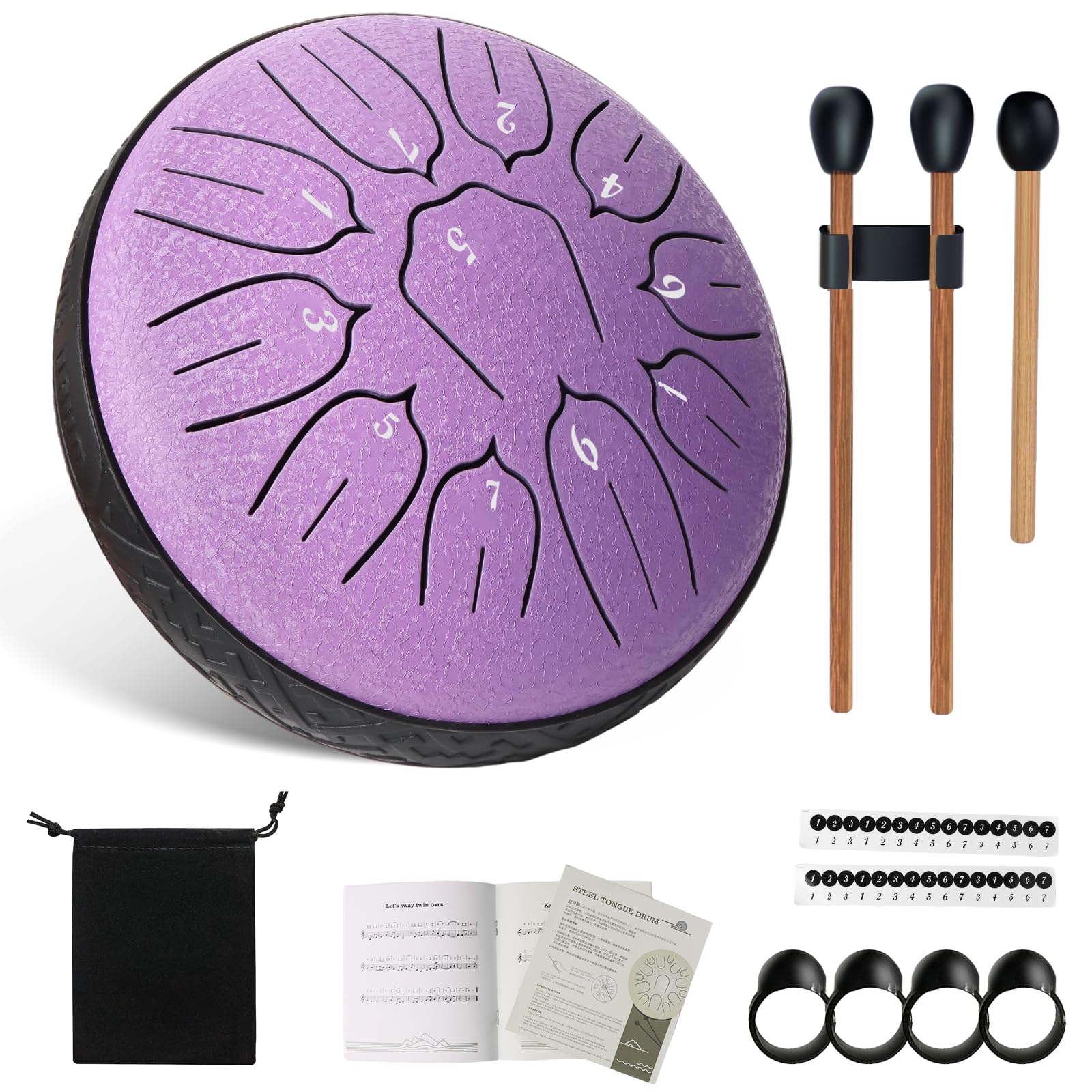 Aedcbaide Buddha Stones Mini Steel Tongue Drum, 6 Inch 11 Note Tongue Drum D Major Beginner Balmy Drum UK Steel Drum with Beaters Drumsticks for Musical Education Concert Yoga Beginners(Violet)