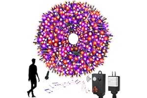 XTF2015 Halloween Lights, 105FT 300 LED Halloween String Lights with Spooky Music Motion Sensor Controller Twinkle Waterproof Purple Orange Lights Plug in for Indoor Outdoor Tree Party Yard Room Decor