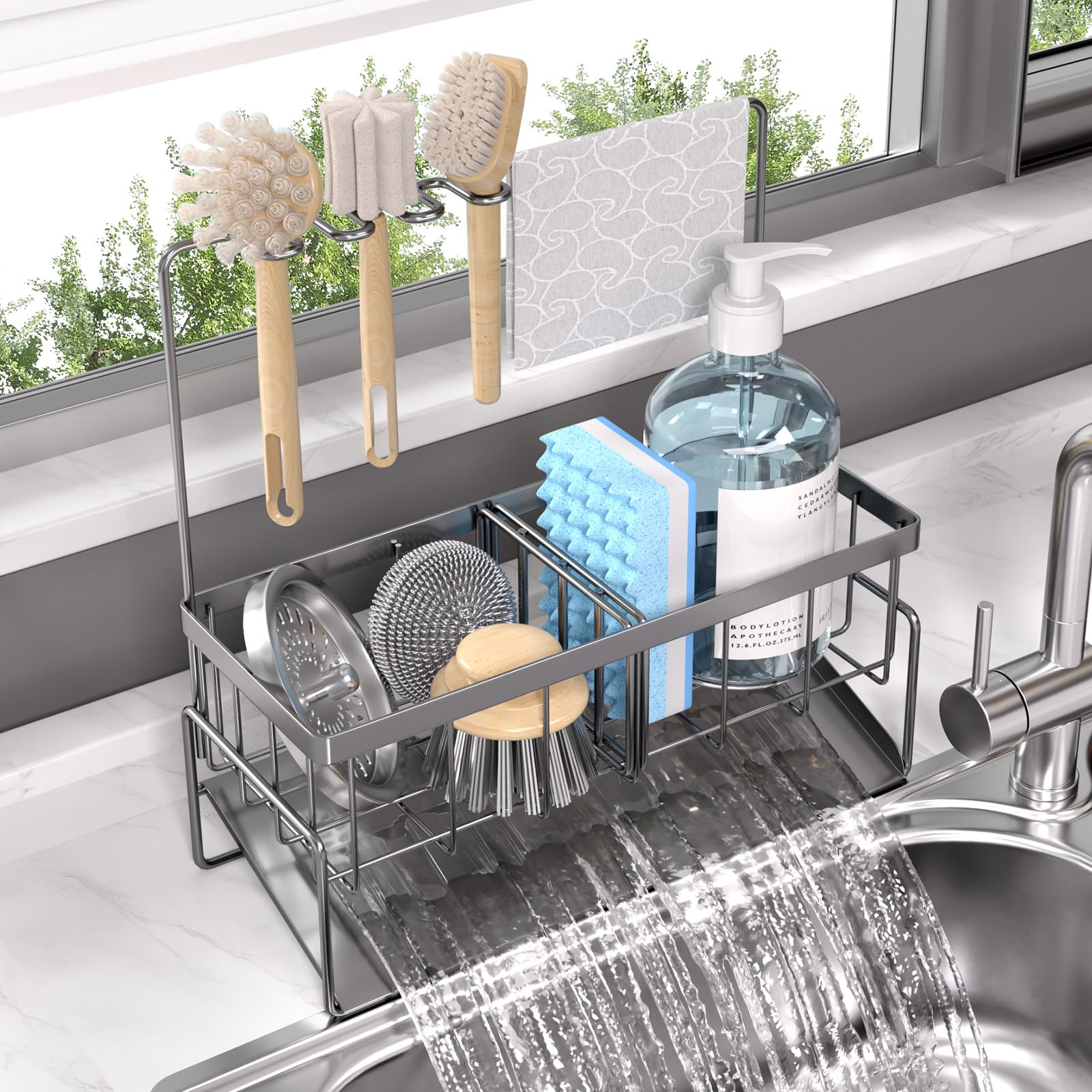 Photo 1 of NET MEYA Sponge Holder for Kitchen Sink,Stainless Steel Sink Caddy with Dish Brush Holder,Kitchen Sink Organizer Countertop Sink Holder,Sponge Caddy Sink for Kitchen Sink