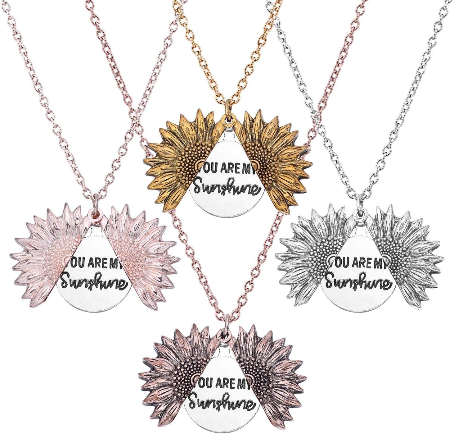 MyLittleSunflower - You are My Sunshine Necklace - Sunflower Necklace Locket with Engraved Hidden Message Pendant for Women, Mother, Daughter