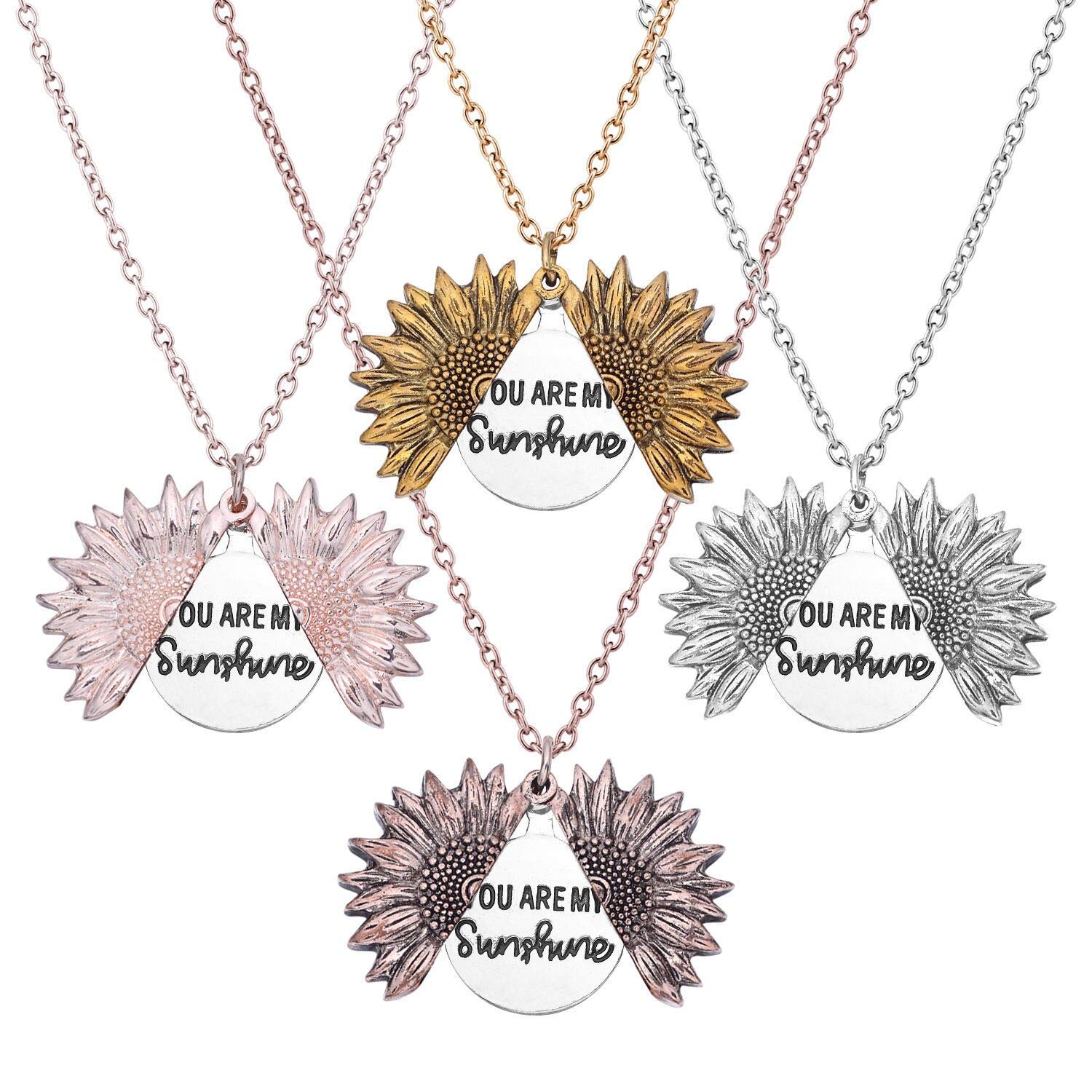 MyLittleSunflower - You are My Sunshine Necklace - Sunflower Necklace Locket with Engraved Hidden Message Pendant for Women, Mother, Daughter