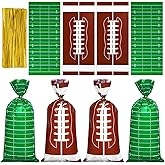 100 Pcs Football Treat Bags Football Candy Goodie Bags Sports Party Favors Gift Cellophane Bags with 100 Pcs Twist Ties for Birthday Sports Event Theme Party Supplies