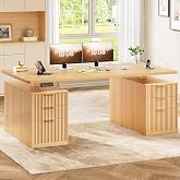 SEDETA Electric Standing Desk with 6 Drawers, 55" Adjustable Stand up Desk with Storage, Fluted Computer Desks with Power Outlets for Home Office, Oak