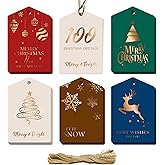 100 PCS Christmas Gift Tags, Gold Foil Design Gift Wrap Tags with 33 Feet Rope, Xmas Holiday Name Tag Labels for DIY Arts Crafts Packaging, Xmas Presents, Winter Party Decoration