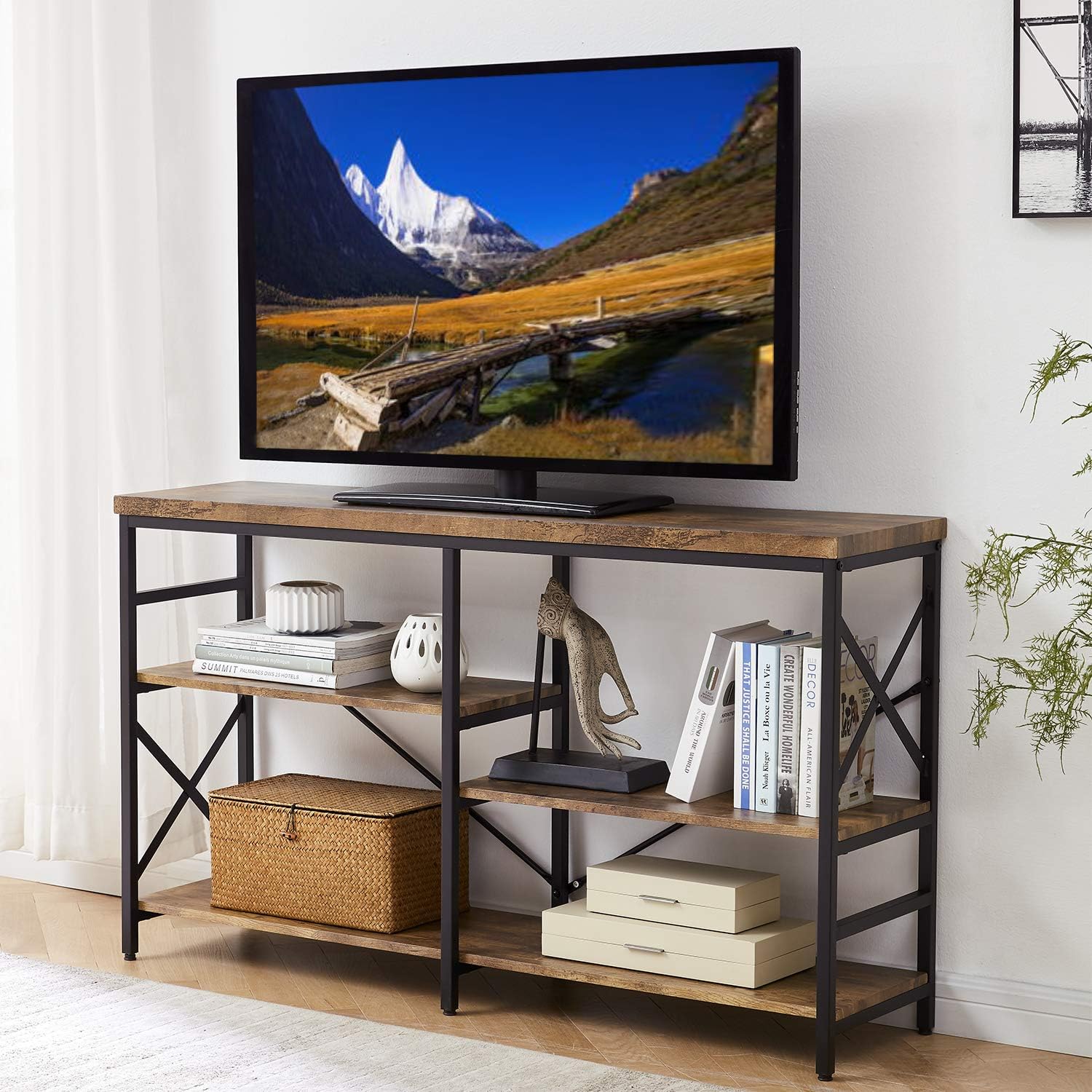 OIAHOMY Industrial Sofa Table,Console Table,3-Tier Industrial Rustic Hallway/Entryway Table,Easy Assembly,for Entryway, Living Room (Rustic Brown): Kitchen & Dining
