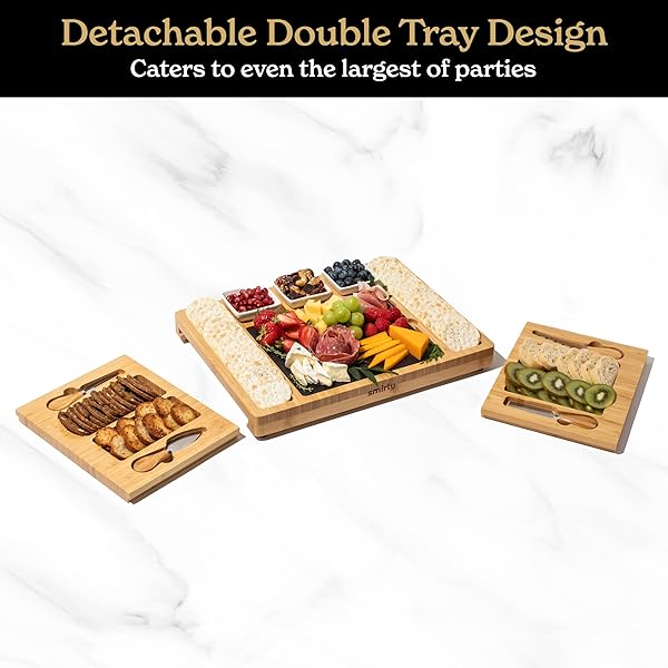 SMIRLY CHARCUTERIE BOARD SET – LARGE BAMBOO CHEESE BOARD FOR SERVING – HOUSE WARMING GIFTS NEW HOME, WEDDING & BRIDAL SHOWER GIFT, BIRTHDAY GIFT FOR WOMEN