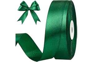 CLUEWR 1 Inch 50 Yards Dark Green Satin Ribbon, Solid Fabric Ribbon Roll for Flower Bouquets, Gift Wrapping, Wedding, Handmade Crafts