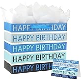 Yusenguan 13" Large Happy Birthday Gift Bag with Tissue Paper, Greeting Card and Handles (Blue)