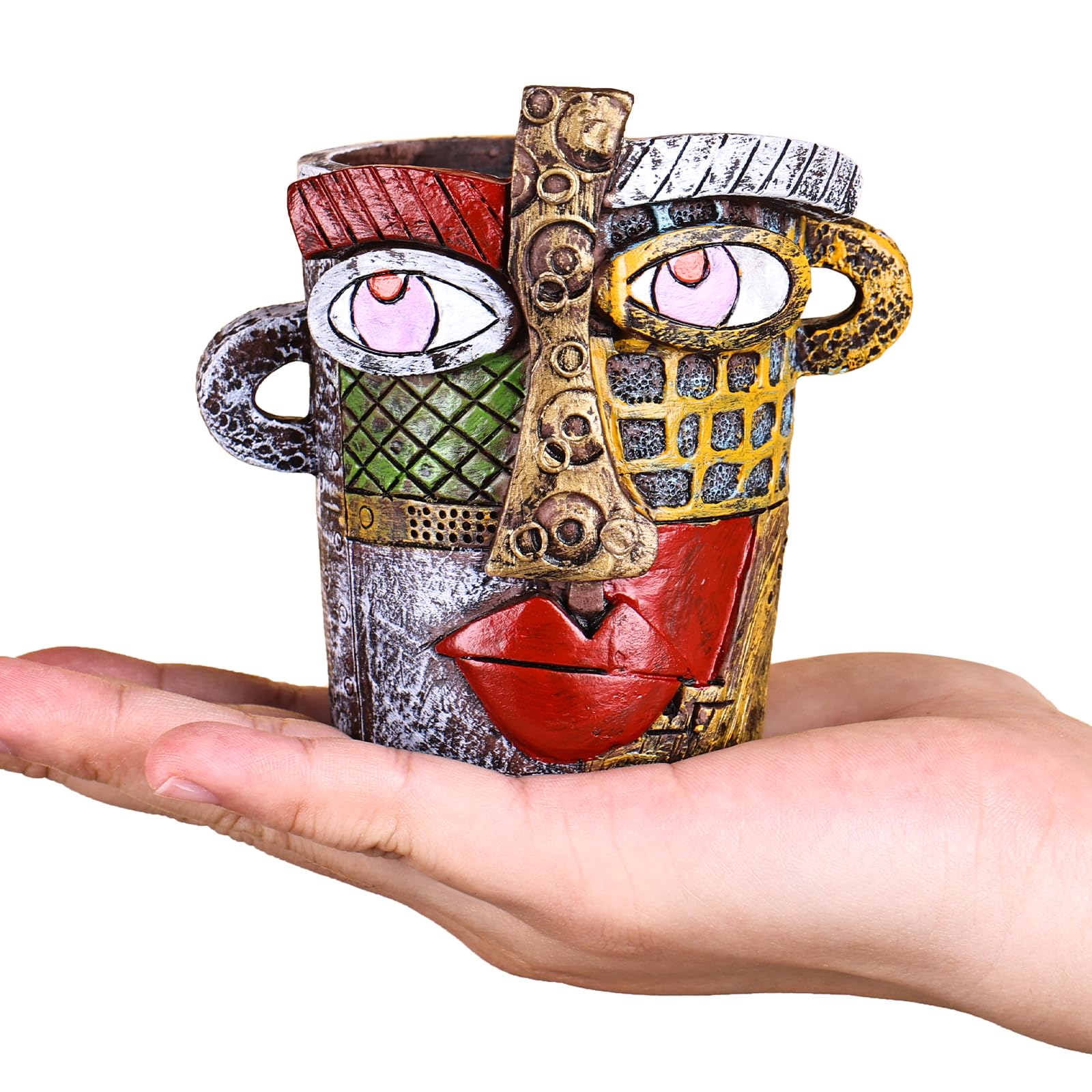 Photo 1 of oliruim Mini Face Planters Pots Head, Abstract Colorful Graffiti Cute Mini Pots for Plants with Drainage, Ideal for Indoor Outdoor Unique Planters for Plants (Old Color)