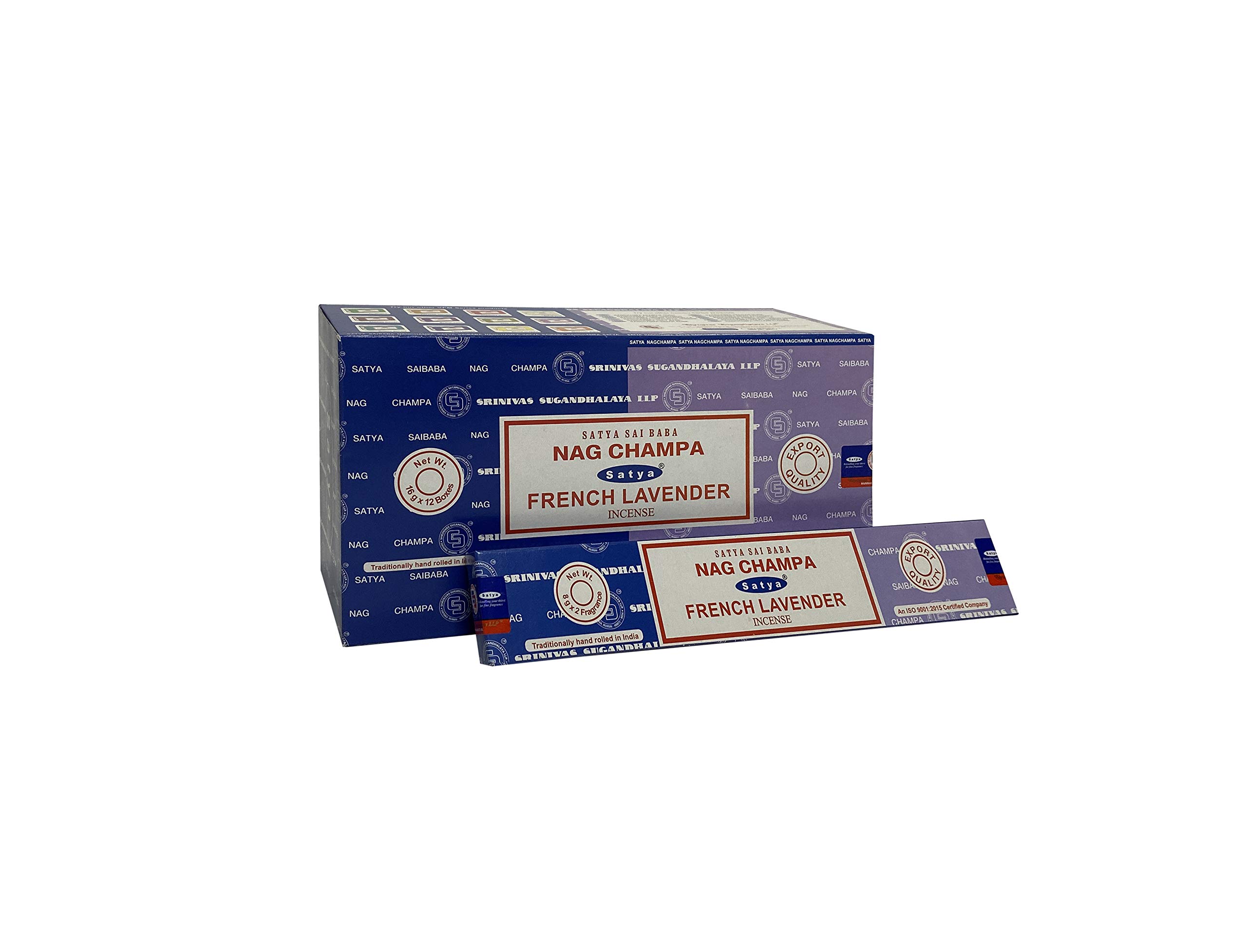 Satya 01316 Nag Champa & French Lavender Combo Set of Incense Sticks, 12 Packs x 16g, Multi, One Size