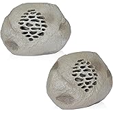 Alpine Corporation 9" Tall Solar Bluetooth Rock Speaker, Weather-Resistant High Fidelity Outdoor Audio System with 50 Foot Range, Gray, Set of 2
