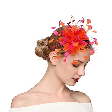 Vimaro Elegant Orange Feather Wedding Fascinator Wedding Hair