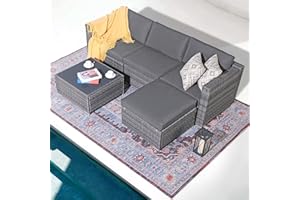 Patiorama 5 Piece Outdoor Patio Furniture Set, Outdoor Sectional Conversation Set, All-Weather Grey PE Wicker w/Dark Grey Cushions, Outdoor Backyard Porch Garden Poolside Balcony Furniture Set