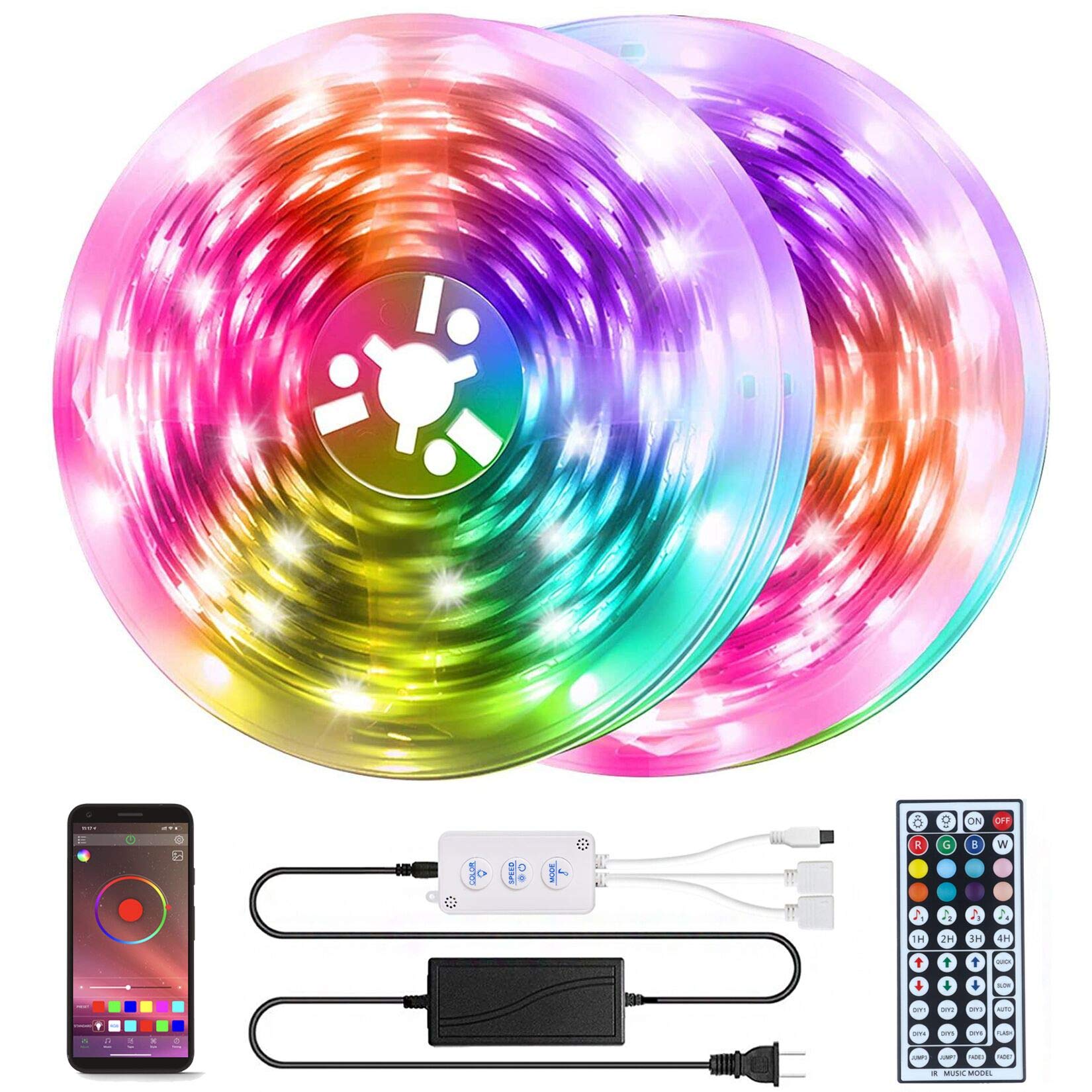 QZYL 50 Feet Led Strip Lights Home,Led Lights for Bedroom,Music Sync Color Changing Flexible Timing Rope Lights,44 Key Remote App Control RGB Tape Light DIY Colors Luces for Bedroom Party Decoration