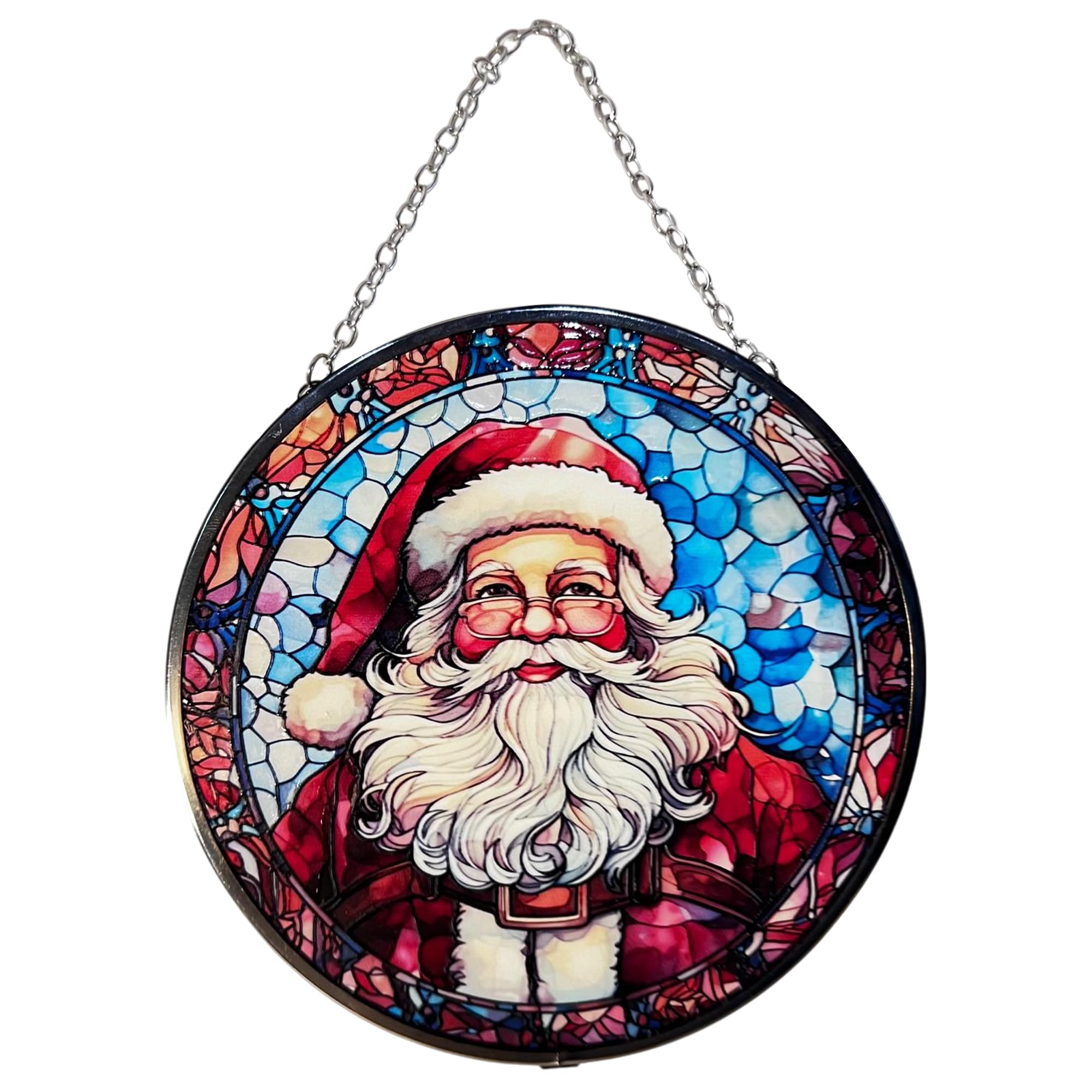 6-Inch Stained Glass Suncatcher Featuring Santa Claus Design – Festive Holiday Decor
