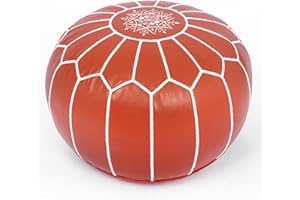 Marrakesh Gallery Genuine Leather Round Pouf Unstuffed - Moroccan Ottoman Footstool, Footrest Cover - Boho Decor - Bohemian Living Room, Bedroom, Kids Room, Gift & Wedding