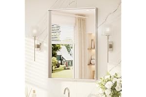 TETOTE Brushed Nickel Bathroom Mirror 24" x 32" Vanity Mirror for Over Sink Brushed Nickel, Tempered Glass, Modern Farmhouse 