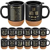 FillTouch 12 Set Christian Mugs Gifts Bulk Ceramic Coffee Cups with Bible Verses Religious Employee Appreciation Gifts for Men Women Church Office Employee Coworker, 15 oz (Black)