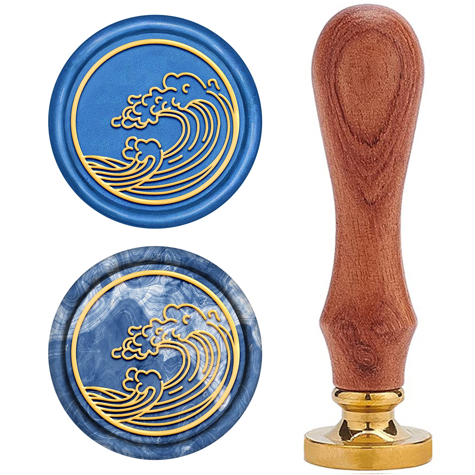 CRASPIRE Wax Seal Stamp, Sealing Wax Stamps Spindrift Pattern Retro Wood Stamp Wax Seal 25mm Removable Brass Seal Wood Handle for Envelopes Invitations Wedding Embellishment Bottle Decoration Gift