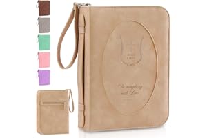 ADDFIT HOUSE Leather Bible Cover Case for Women – Large Book Case with Handle and Pockets, Floral Book Cover, Bible Protector for Study or Church, Christian Gift for Girls and Women-Light Brown
