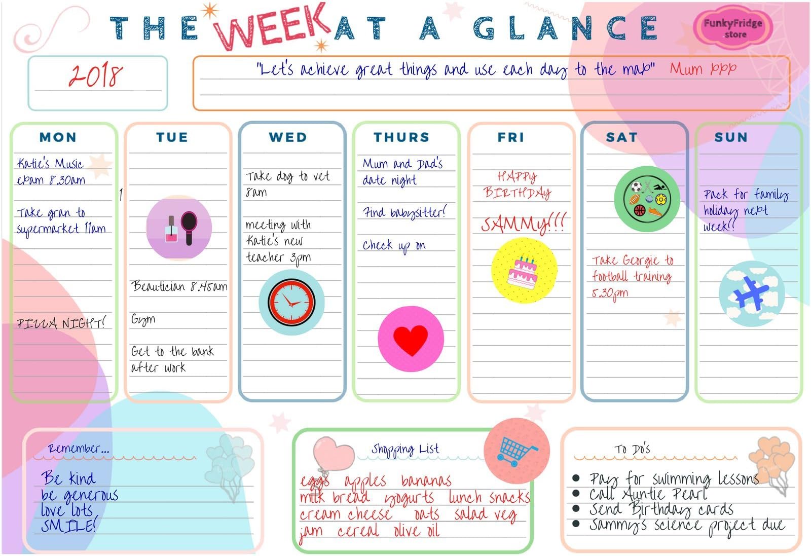 Magnetic Whiteboard - Meal, Fitness and Diet and Organisation Planner with 3 Pens And 8 Mini Magnets, Office, School and Home and Life Organisation Stationery
